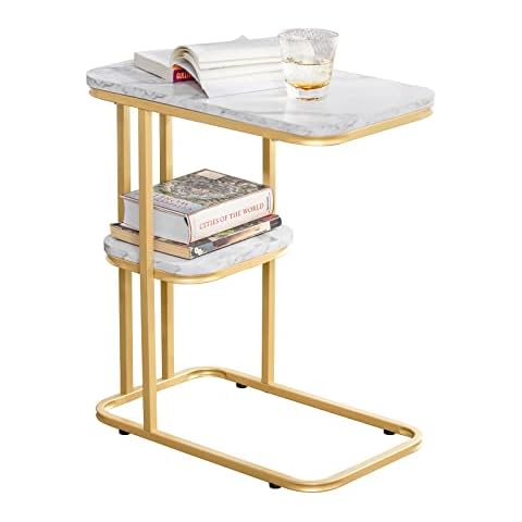 Mesa Auxiliar Moderna SoBuy FBT110-G con Efecto Mármol y Estructura de Metal Dorado Cover