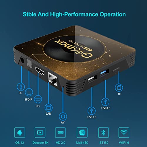 SXGCH TV Box Android 12.0, 4GB RAM 32GB ROM RK3528 BT5.0 Smart TV Box Set Top Box USB 2.0 Ultra HD 4K 6K Modo HLG HDR10+ Dual Band WiFi 2.4 5.8Ghz con Mini Teclado Inalámbrico,2gb+16gb
