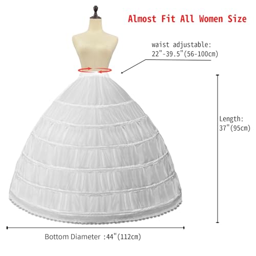 Image of Women Crinoline Petticoat 6 Hoop Skirt Full A-Line Slips Long Underskirt for Wedding Bridal Dress Ball Gown