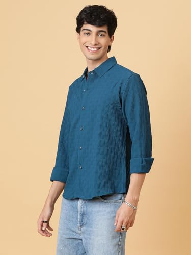 Image of KOTTY Men's Textured Casual Shirt - Long Sleeve||Button-Down Collar||Classic Fit