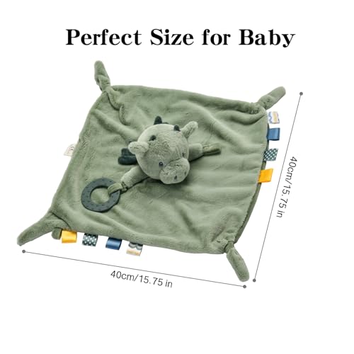 Image of Baby Dragon Security Blanket, Soft Loveys for Babies, Lovey for Newborn Boys and Girls, Gender Neutral Security Blanket with Stuffed Animal, Baby Snuggle Toy with Teether & Textured Ribbons