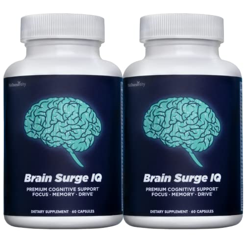 Wellnessesity Brain Surge Iq - Memory, Focus, Concentration 40 Powerful Nootropic Ingredients Bacopa Monnieri, Choline, Dmae & Huperzine A (2) #TOP6