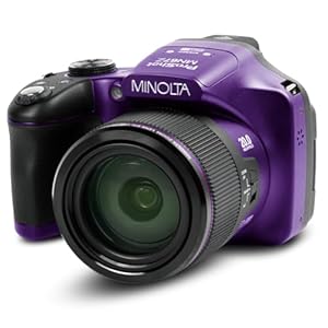 Minolta Pro Shot 20MP Digital Camera – 67x Optical Zoom, Full 1080p HD Video, Optical Image Stabilization, Wi-Fi, 3-inch Articulating LCD Screen, 27 Scene Modes – Includes 16GB SD Card (Purple)