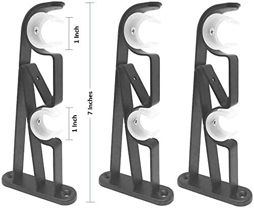 TEJATAN Double Curtain Rod Brackets (Black, 1 Pair + 1 Pc (3 Brackets))