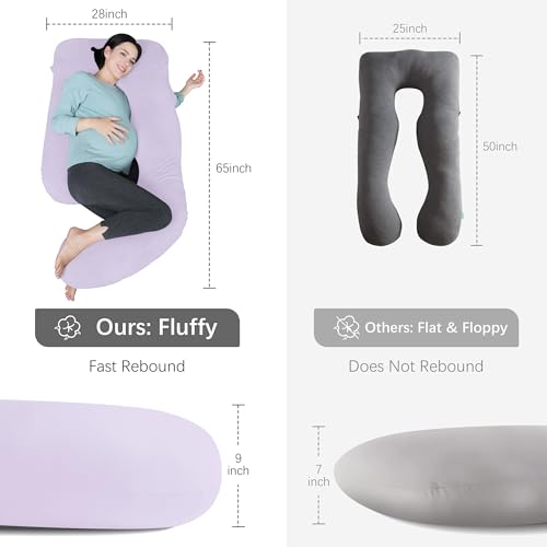 Image of MOON PARK Pregnancy Pillows for Sleeping - U Shaped Full Body Maternity Pillow with Removable Cover - Support for Back, Legs, Belly, HIPS - 65 Inch - Purple