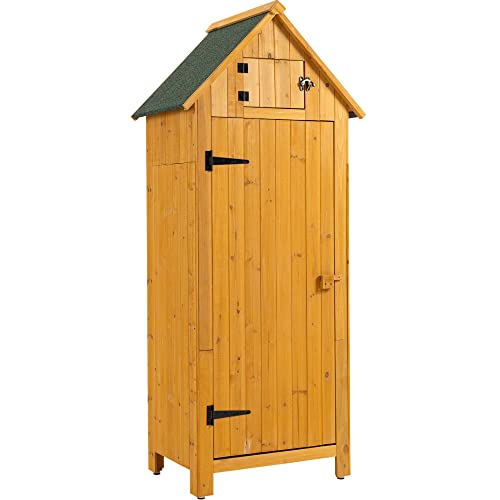 Wooden Garden Tool Storage Cabinet, Fir Wood Garden Storage Shed, Weather Resistant, Easy To Assemble, Storage Sheds Organizer For Home, Yard, Outdoor (Natural) #TOP7