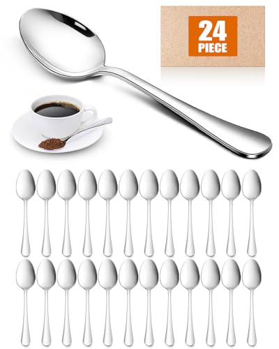RayPard Tea Spoons (15 cm, 5.9 inches) Set of 24, Stainless Steel Polished Teaspoon Set, Small Dessert Spoons, Dishwasher Safe
