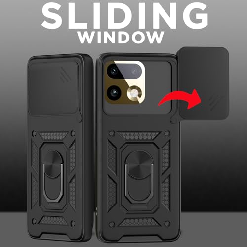 Image of Pikkme Back Cover for Realme 16 Pro Plus 5G | 360 Protection Case | Sliding Camera Shield Cover & Ring Holder Stand D10 Tough Armor Bumper Case (Black)