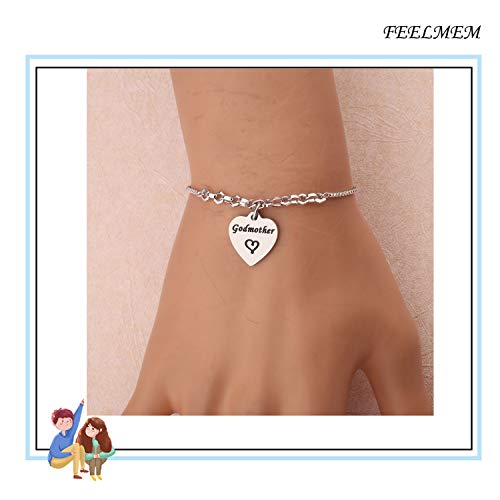 FEELMEM Godmother Bangle Bracelet,Goddaughter Bangle Bracelet,Baptism Gift for Godmothers/Goddaughters3