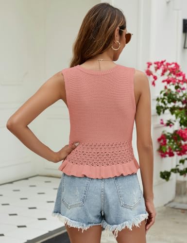 Image of VIMPUNEC Womens Crochet Crop Tank Tops Sleeveless Knit Sweater Vest Ruffle Hem Summer Top