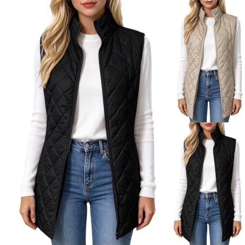 GOSEAGOTOFUN Long Puffer Vest Women Lightweight Warm Padded Jackets Full Zip Up Puffer Vest Winter Fashion Loose Outerwear Black Small - image 1