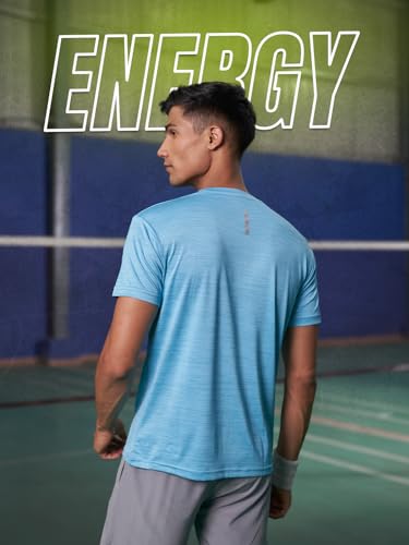 Image of FitMonkey Sports Crew Neck Stretchable Dry Fit T Shirt | Regular Fit Textured T Shirt for Men |Sport T Shirt for Men | Quick Dry Technology with Moisture Control |Breathable & Lightweight