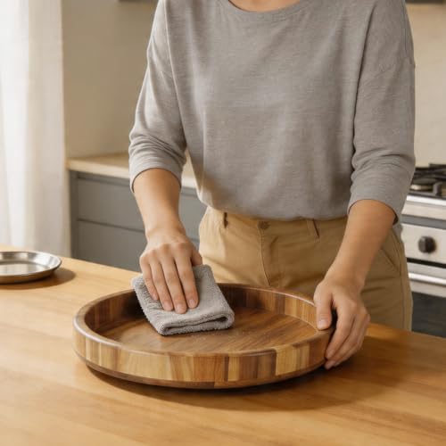 12'' Acacia Wood Lazy Susan Organizer Turntable for Cabinet, Round Wooden Spice Organization and Storage, Rotating Condiment Organizer for Pantry, Kitchen, Cupboard, Table Top, Countertop by Bivvclaz - Used condition - Image 7