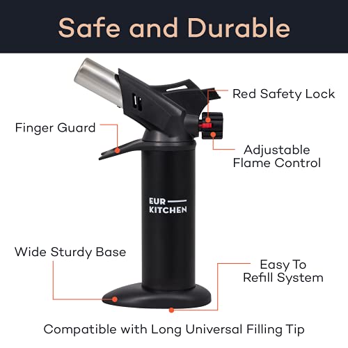 Eurkitchen Premium Culinary Butane Torch With Safety Lock & Adjustable Flame Guard - Baking Tools As Chef Gifts - Kitchen Torch Lighter For Creme Brulee, Bbq, Soldering (Butane Gas Not Included) #TOP1