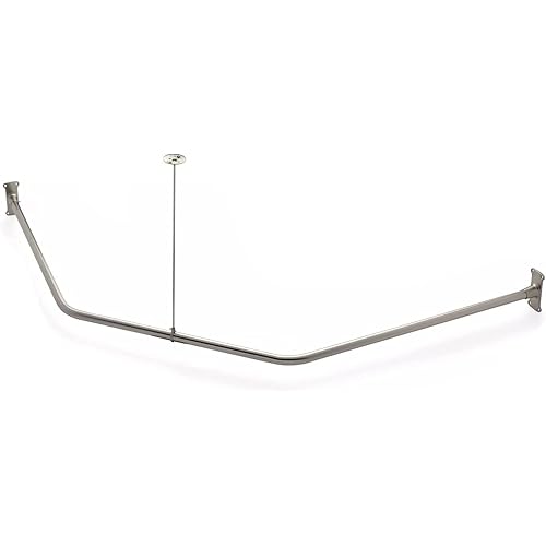 Naiture Neo-Angle Shower Curtain Rod Stainless Steel with Ceiling Support, 36" X 16" X 36", Brushed Nickel Finish