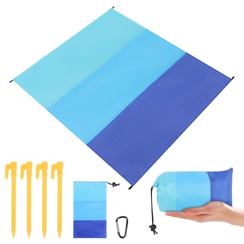 KufaerBeam Stranddecke Sandfrei 210x200 cm, Ultraleicht & Wasserdicht XXL-Strandmatte mit 4 Befestigung Ecken, Wasserdicht Strandmatte, Picknickdecke mit Tragetasche für Strand, Camping & Outdoor