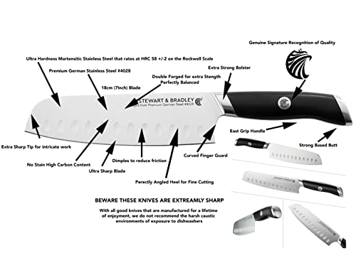 STEWART & BRADLEY MasterPro Series Santoku Knife – 18cm (7-Inch) Full Tang German Steel Kitchen Knife with Ergonomic Handle – Precision Engineered for Slicing, Dicing, Mincing & Chopping - Image 3