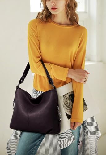 Image of YALUXE Women's Real Leather Shoulder Bags Hobo Handbags Purse Crossbody Bag