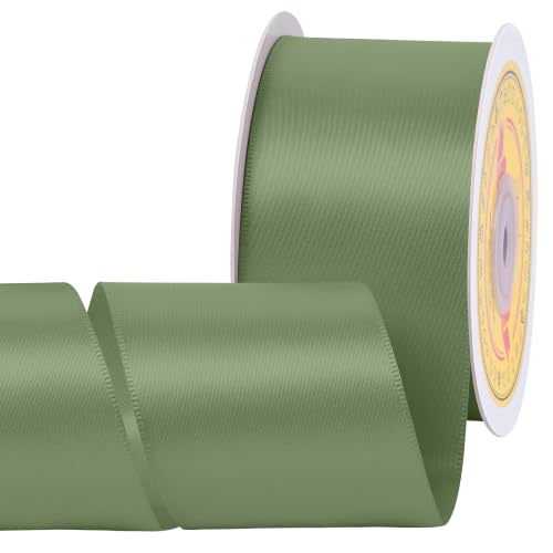 Image of Double Face Spring Moss Satin Ribbon 2 inch X 25 Yards Polyester Spring Moss Ribbon for Gift Wrapping Very Suitable for Weddings Party Hair Bow Invitation Decorations and More