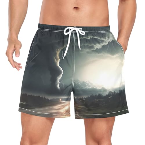 Black Tornado Mens Swim Trunks, Quick Dry Mens Boardshorts, 4.7 Inches Inseam Mens Bathing Suits（598）