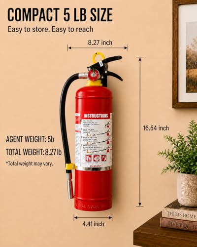 Image of Ougist ABC Dry Chemical Fire Extinguisher, 5 lb - 2-A:10-B:C Rated for Home, Office & Vehicle, Quick Release, Easy-Grip Handle, Ideal for Electrical & Grease Fires, Car Extinguisher, Model FF2KG