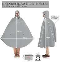 Andake Regenponcho Fahrrad Für Herren & Damen Wasserdicht Grau – Ansicht 5