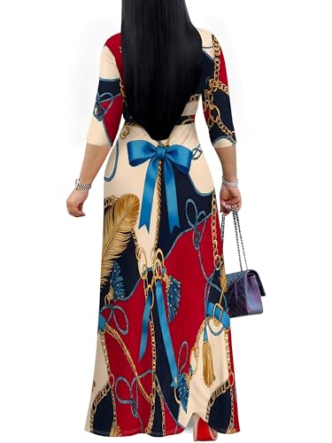 Image of PinkPatty Women's Long Sleeve Maxi Dress Plus Size Trendy Wedding Guest Wrap Dress with Pockets&Belt