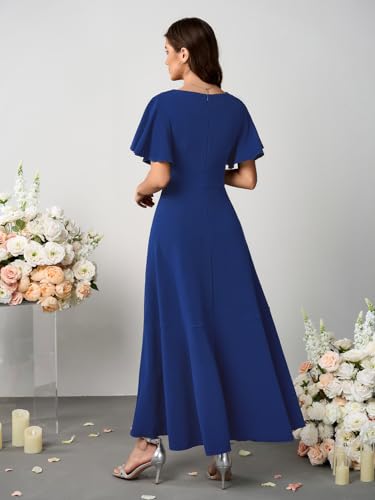 Image of SCOMCHIC Women Wedding Guest Dresses Formal Evening Party Cocktail Short Sleeve V Neck Ruffle Split Flowy Maxi Dress