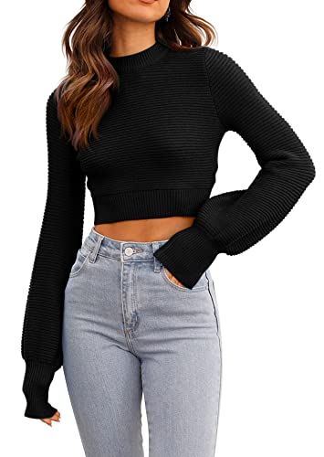 GeGekoko Womens Sexy Crew Neck Cropped Sweaters Ribbed Knit Long Sleeve Crop Tops Pullover2