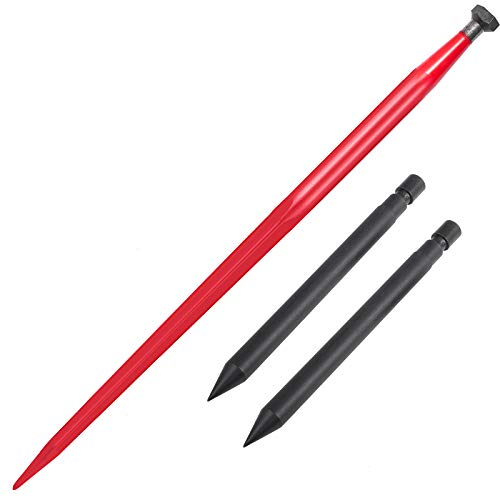 Mophorn Hay Spear 49  Bale Spear 3000 lbs Capacity, Bale Spike Quick Attach Square Hay Bale Spears 1 3 4  Wide, Red Coated Bale Forks, Bale Hay Spike with 2 Stabilizer Spears Conus 2