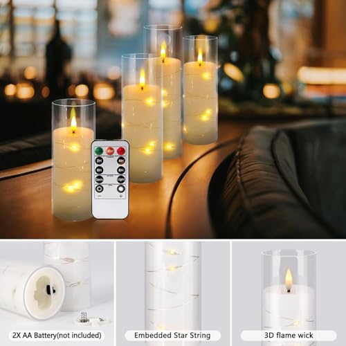 Image of 12 Pack Acrylic Flameless Candles,with Embedded Star String, Battery Operated Candles Flickering LED Pillar Candles with Remote Control and Timer, Ideal for Indoor /Outdoor Decor,Wedding,BBQ and Gift.