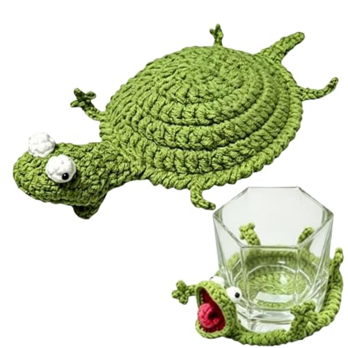 Crochet Lizard Coaster, Green 3D Handmade Animal Cup Mat, Interactive Knit Mug Rug for Coffee Tea Desk Decor, Surface Protection, for Animal Lovers
