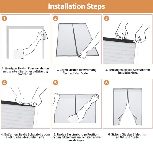 AUMAYCO Magnet Fliegengitter Fenster mit 24 Versteckten Magneten und Selbstklebendem Band, Fliegengitter Fenster Ohne Bohren, Selbstschließend, Einfach zu Installieren, 130cm x 150cm, Weiß