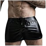 Generic Herren Sexy PU-Leder Einfarbig Sommershorts Mode Boxing Shorts Tanzen Strandshorts Outdoor Sport Shorts Kurze Hosen Schwarz Badeshorts