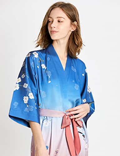 Image of PRODESIGN Kimono Robe for Women - Long Satin Sleepwear Silky Kimono Cover-Up Nightgown Japanese Bathrobe Loungewear Blouse