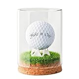 Rocalt Golf Ball Display Case, Hole in One Golf Ball Display Case, Clear Glass Golf Ball Holder with Cork Base, Lifelike Turf, and Plastics Tee, Golf Gifts Decor