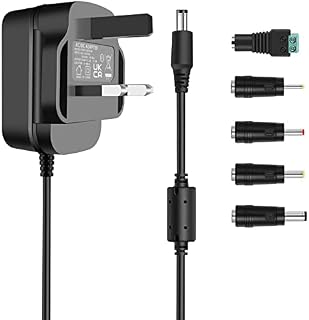 TKDY 9V 1.5A Power Supply Adapter Center Positive 5.5 * 2.1mm, AC 100V-240V to DC 9V 1.5A 1A Wall Charger with 5 PCS DC Connectors for DVD Player, Speaker, Arduino UNO R3, Schwinn Bike A10 and more