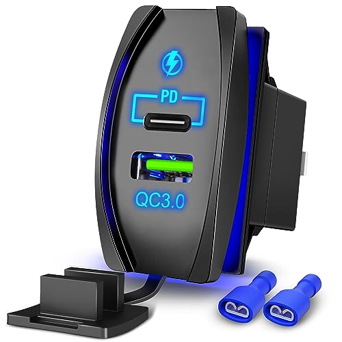 Image of Nilight Rocker Switch Style USB Outlet Socket Fits Panel | 4.2A PD Type C and QC 3.0 12V 24V Fast Socket Dual Outlets Port for Cars Boats Trucks RVs