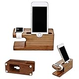 Apple Watch Stand, Qcute [Charging Dock] Bamboo Wood Charge Station /Cradle for Apple Watch & iPhone - Fits iPhone Models: SE/ 5S / 6 / 6 plus/6s and both 42mm & 38mm sizes of 2015 Watch Models (Bamboo Wood)