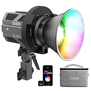 COLBOR CL60R COB Video Light, RGBWW 65W Full Color 2700K-6500K Bowens Mount Led Video Light,Lighting Scenes App Control Continuous Lighting for Photography, Studio Video Lighting