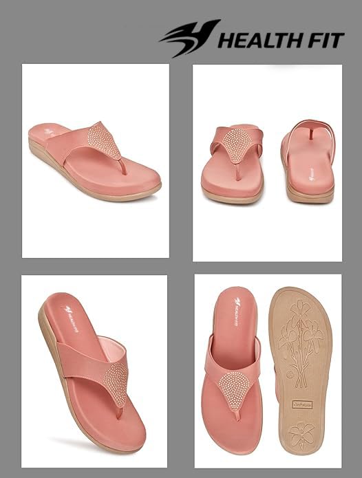 Image of HEALTH FIT EXTRA SOFT Women's Comfortable Memory Foam Doctor Slippers /Flip-Flops|Fashionable Casual & Stylish|Lightweight & Breathable|Outdoor Synthetic Casual Chappals Sandals Ladies & Girls HF21