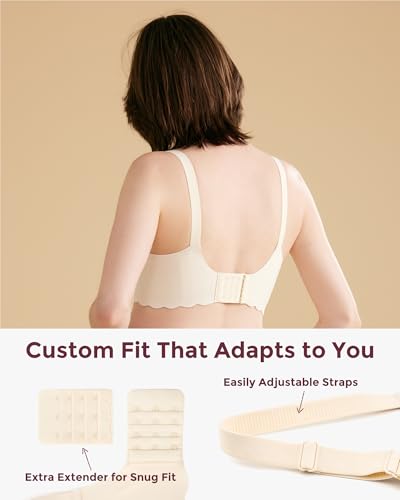 Momcozy Wireless Seamless Bra, Classic Jelly Strip Lift, Soft, Comfortable T-Shirt Bra, Beige, 34B4