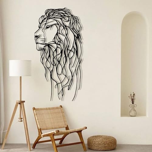 Décoration murale lion en métal noir 75x150 cm pour salon