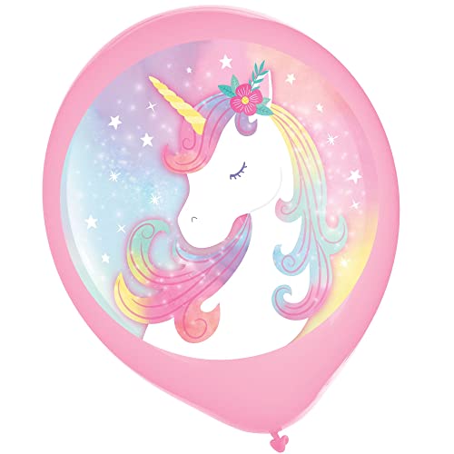 Image of Pink Enchanted Unicorn Latex Balloons - 12 inch (5 Pc) - Whimsical Party Decorations for Kids, Fantasy Birthday & Magical Events