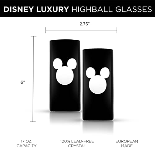 Image of JoyJolt Disney Luxury Mickey Mouse Highball Glasses Set of 2 European Crystal Bar Glasses, Cocktail Glasses. Premium Xmas Disney Stuff, Gifts and Cups. 17oz Black Drinking Glasses, Disney Tumbler