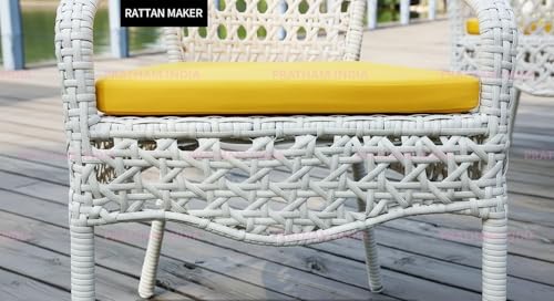 Image of India Outdoor Indoor Patio Furniture Sets Rattan Chair Patio Set Conversation Set Poolside Lawn Chairs Swingarea Balcony Outdoor Garden Furniture Chair (White with Yellow Cushion)