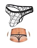 sunshinelady String Sexy Homme Érotique Hot Transparent Slip Grande Taille Jockstrap en Tulle Mini Stringue Ficelle Tanga TaIlle Basse sous Vêtements Dentelle Sissy Lingerie Coquine Noir Tenu Libertin