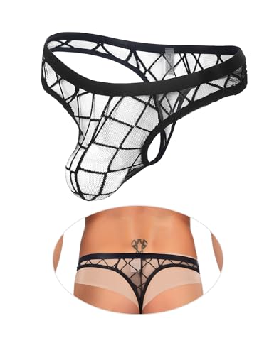 sunshinelady String Sexy Homme Érotique Hot Transparent Slip Grande Taille Jockstrap en Tulle Mini Stringue Ficelle Tanga TaIlle Basse sous-Vêtements...