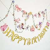 SUNBEAUTY Fairy Birthday Banner Floral Party Decor Fairy First Birthday Party Decorations for Girls Women Flower Mushroom Garland Leaf Vine String for Baby Shower Wonderland Spring Summer Garden Tea Party