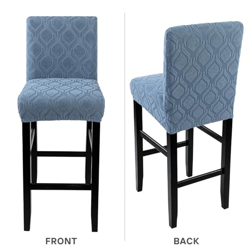 Image of SearchI Jacquard Bar Stool Covers Set of 4, Stretch Washable Barstool Seat Covers, Counter Height Chair Covers for Kitchen Dining Room Cafe (Hexagon Jacquard Blue)
